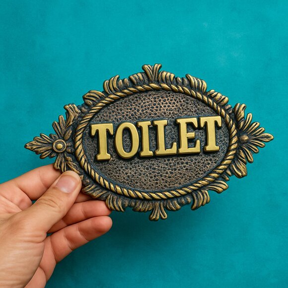 Cast Metal Toilet Door Sign Hand-Painted Industrial Bathroom Decor Aluminum - Picture 1 of 7